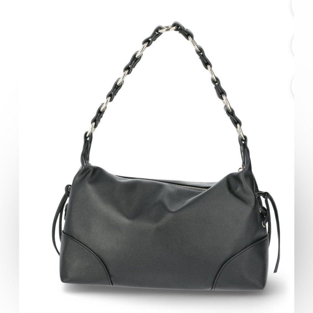 NYC Bag,NYC Shoulder Bag,NYC Black Leather Shoulder Bag with Chain Detail - Picture 5 of 8